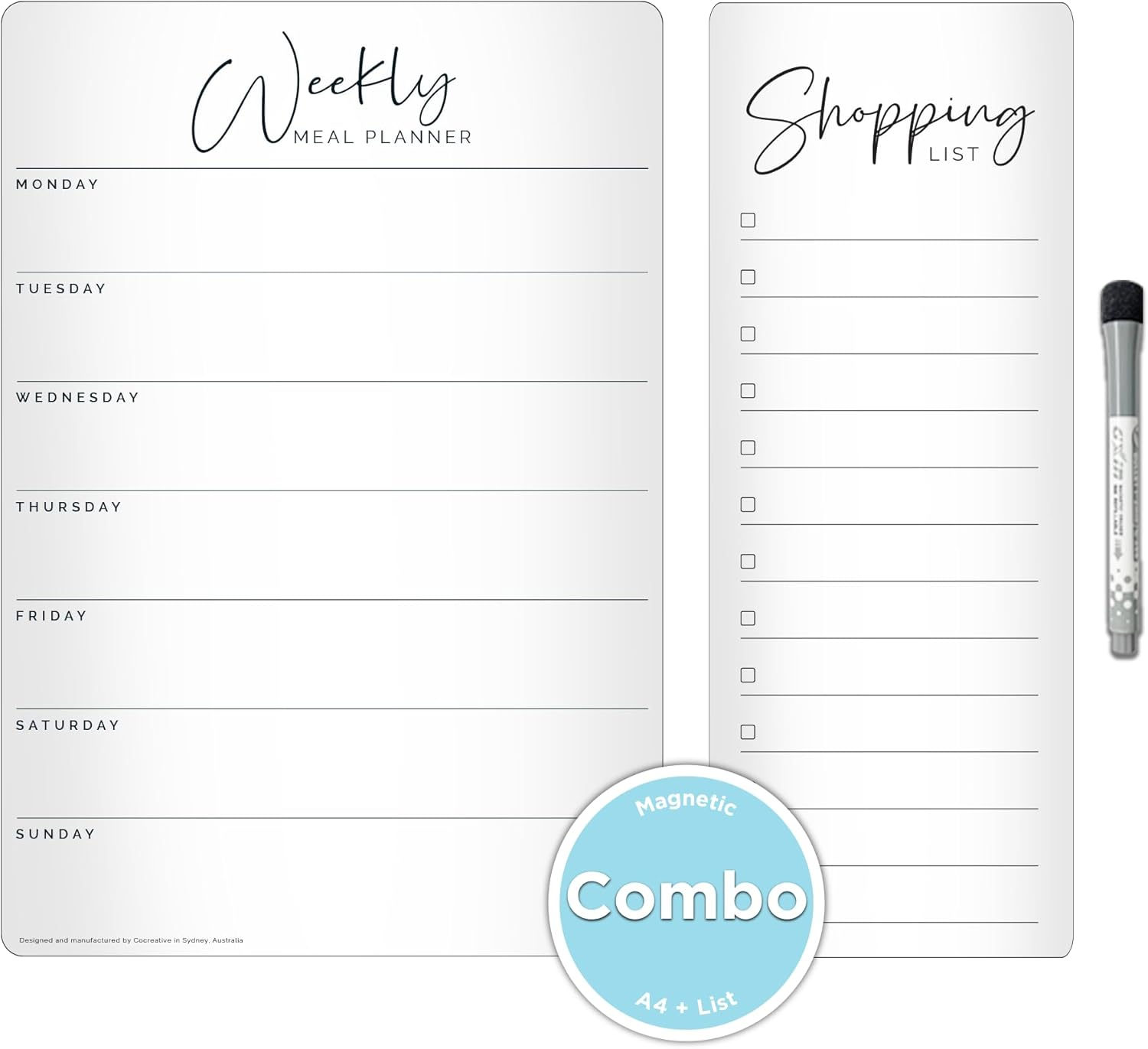 Magnetic Weekly Meal Planner for Fridge - 2 Pack Combo with A4 Planner & Shopping List by Cocreative Design image number 1