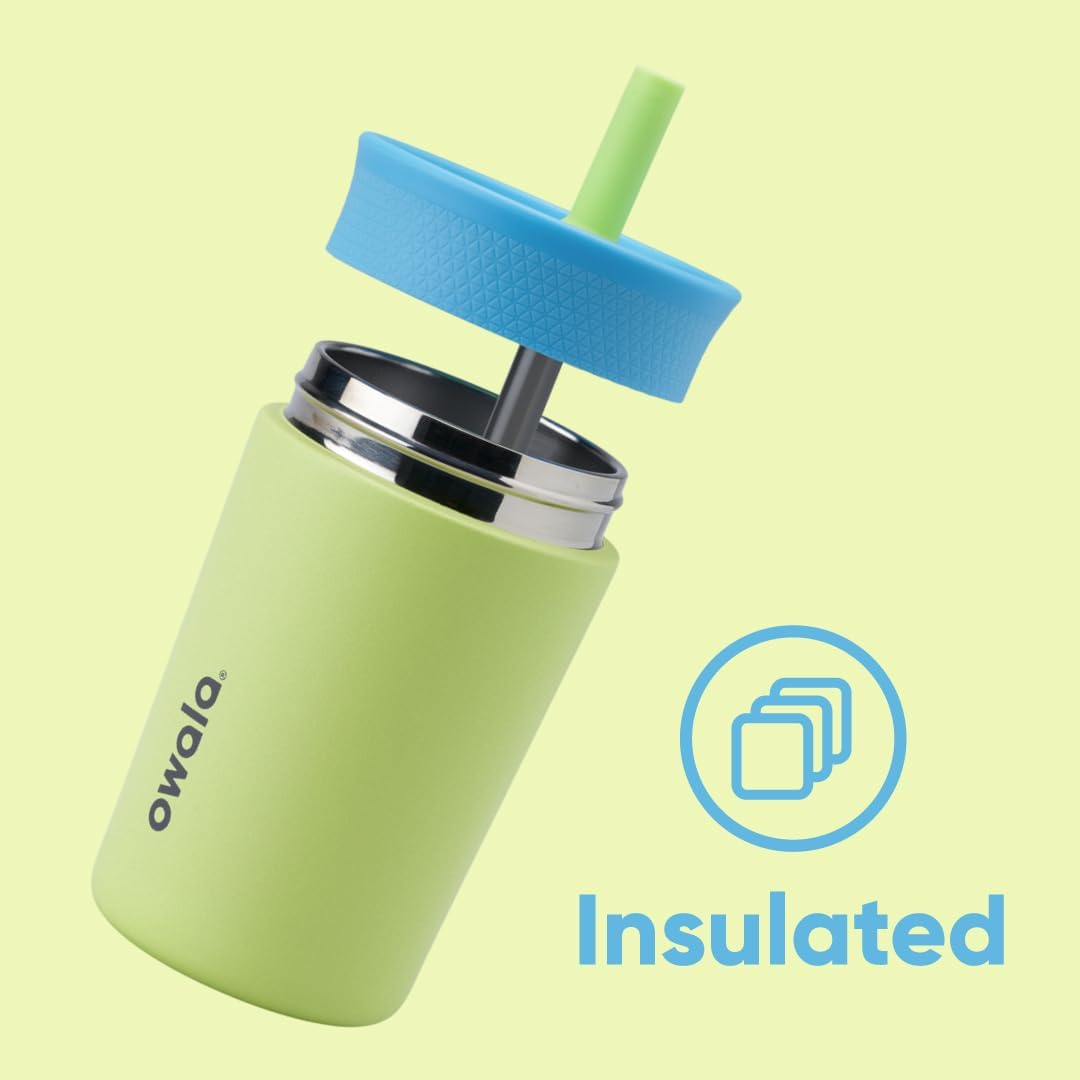 Owala Kids Insulation Stainless Steel Tumbler with Spill Resistant Flexible Straw, Easy to Clean, Kids Water Bottle, Great for Travel, Dishwasher Safe, 12 Oz, Blue and Light Green (Turtley Awesome) image number 5