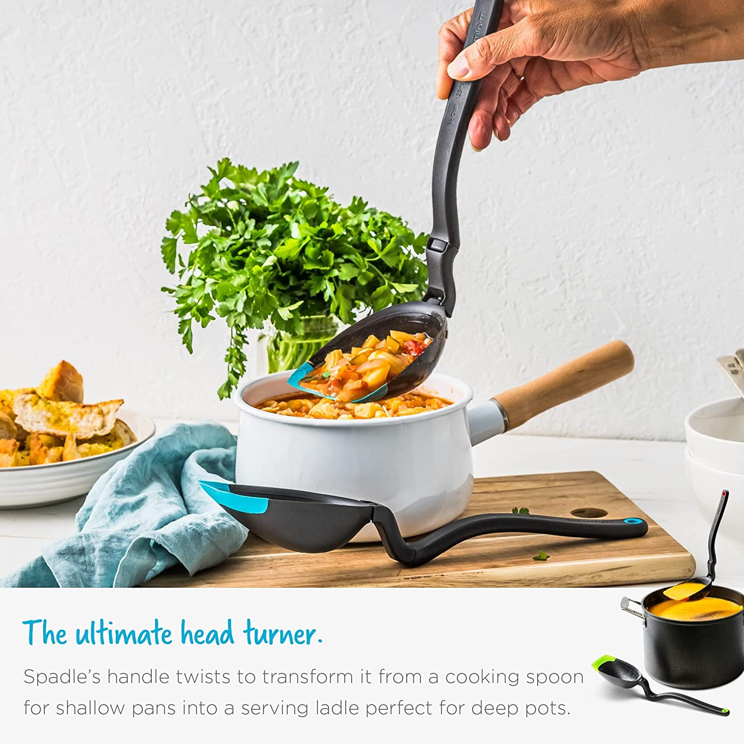 Dreamfarm Spadle 2-In-1 Non-Stick Cooking Spoon & Serving Ladle Measures up to 1/2 Cup with Silicone Scraping Squeegee-Tip - 11" Red image number 5