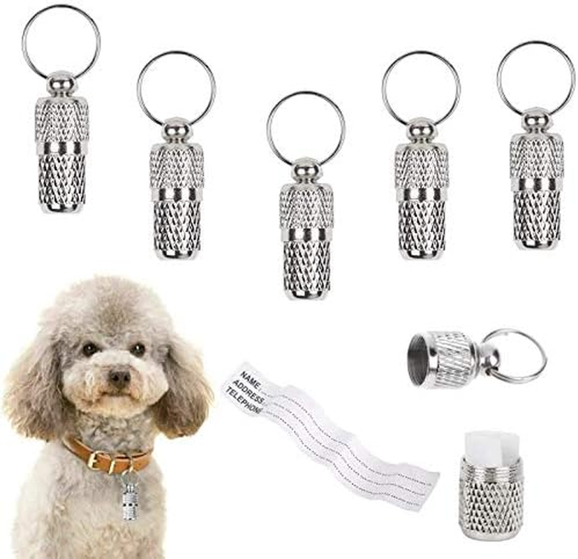 Yitaocity 5Pcs Anti-Lost Stainless Steel Pet Puppy ID Tube Tag Barrel Tube Collars for Dog Cat Address Name Label Tube Pet Gift Tag Supplies Prevent Pet Lost image number 2
