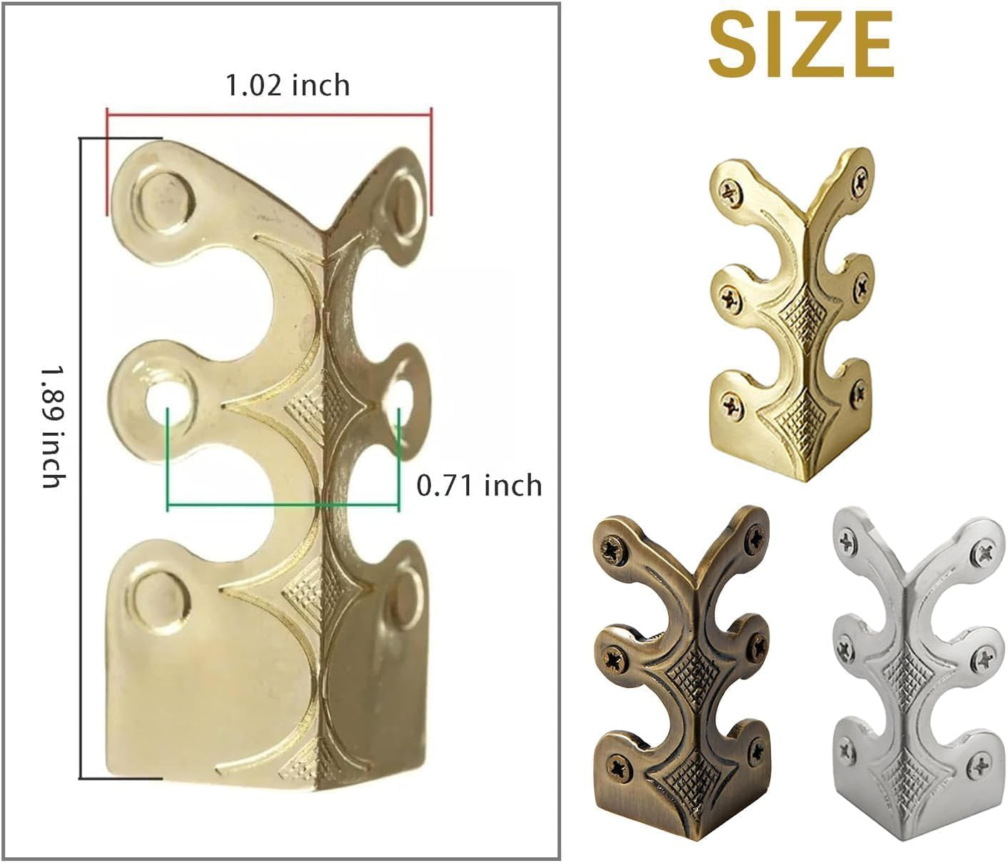 5 Pcs Gold Baseboard Corner Protectors for Decorative Protection, Vintage Metal Brass image number 3