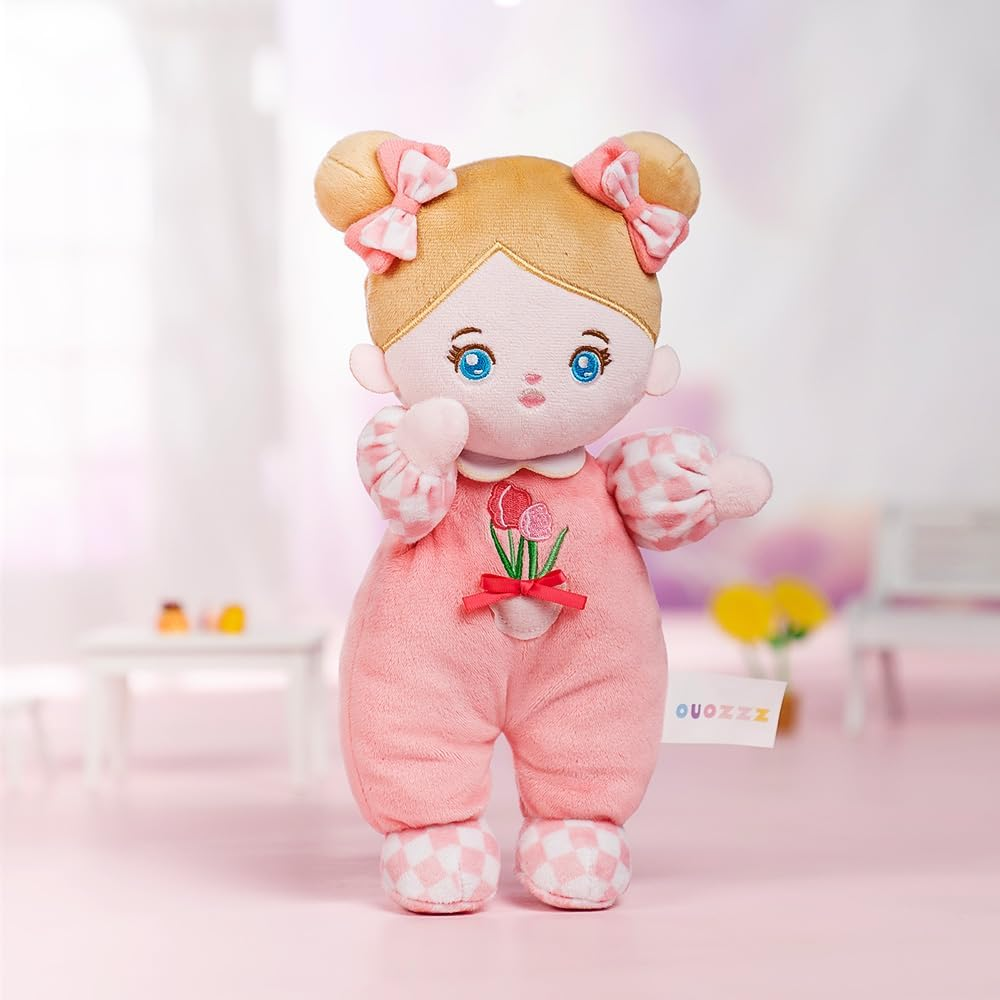 OUOZZZ Soft Baby Doll 10" Baby Toys 6-12 Months Birthday Gifts Infant Shower Toy Sleeping Buddy Tulip Pink Dress Toddlers Kids image number 5