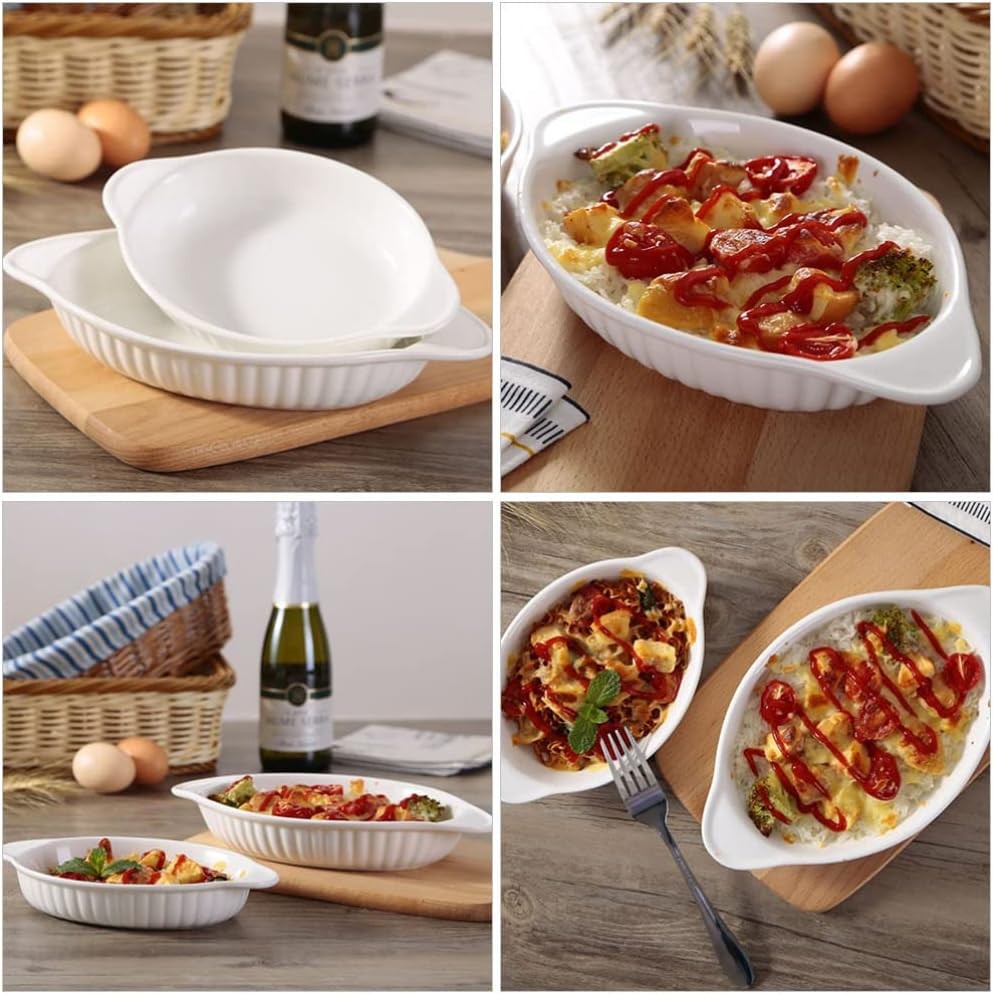 CALLARON Microwave Safe Oven Tray Double Ear Ceramic Baking Pan Baking Dish Gratin Pan Bakeware image number 2