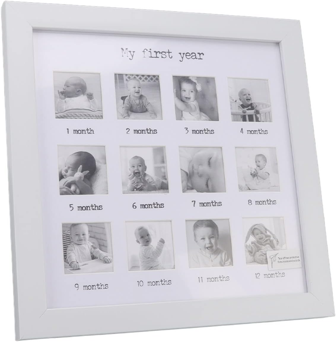 Baby First Year Photo Frame 12 Months Newborn Monthly Picture Frame White Sturdy Durable Baby Growth Record Keepsake Memory Display Wall Mount or Tabletop 25X25Cm image number 1