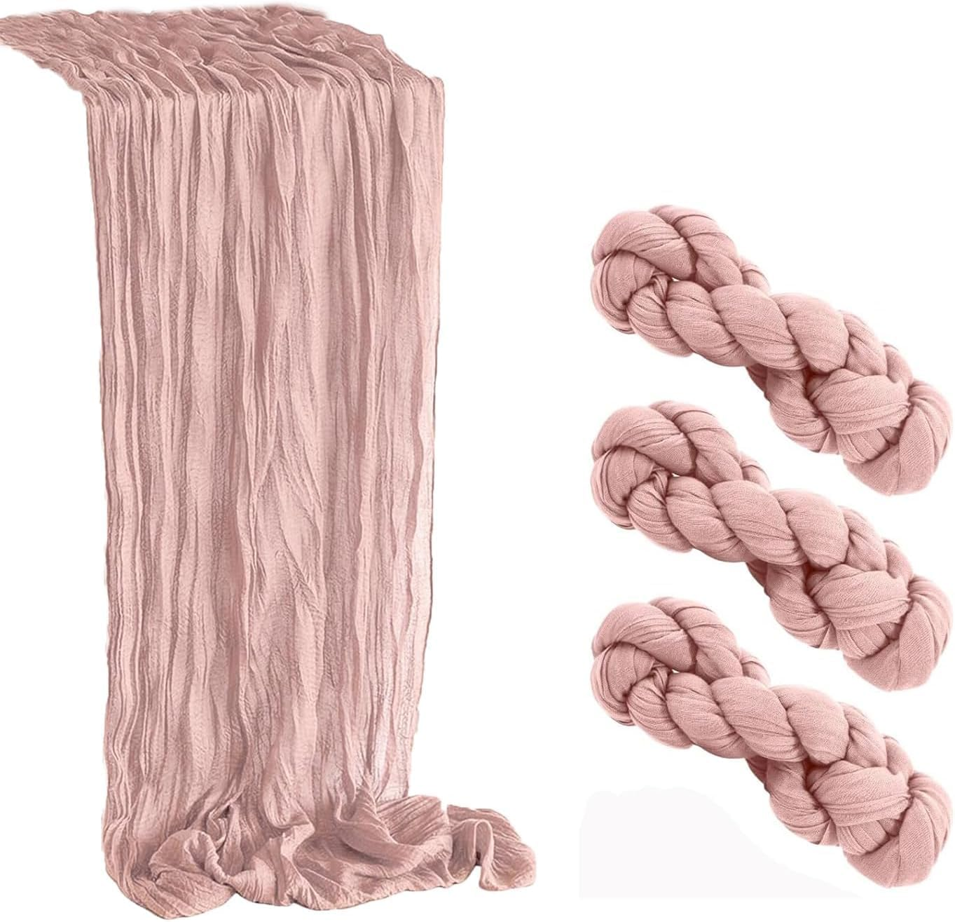 3 Piece 10Ft Cheesecloth Table Runner, Table Decor Romantic Wedding Runner Gauze Table Runner for Baby Shower Bridal Shower Wedding Birthday Party Table Decor (Pink, 4 Pcs-10Ft)