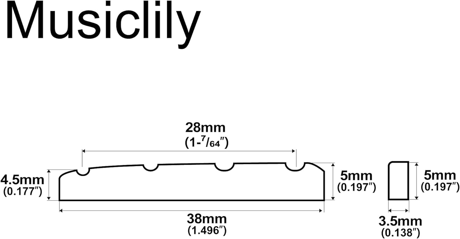 Musiclily Basic 38Mm Flat Bottom Bone Slotted Bass Nut for 4 String Bass Guitar, 38 * 3.5 * 5/4.5Mm (Set of 2) - 38X3.5X5/4.5Mm image number 4
