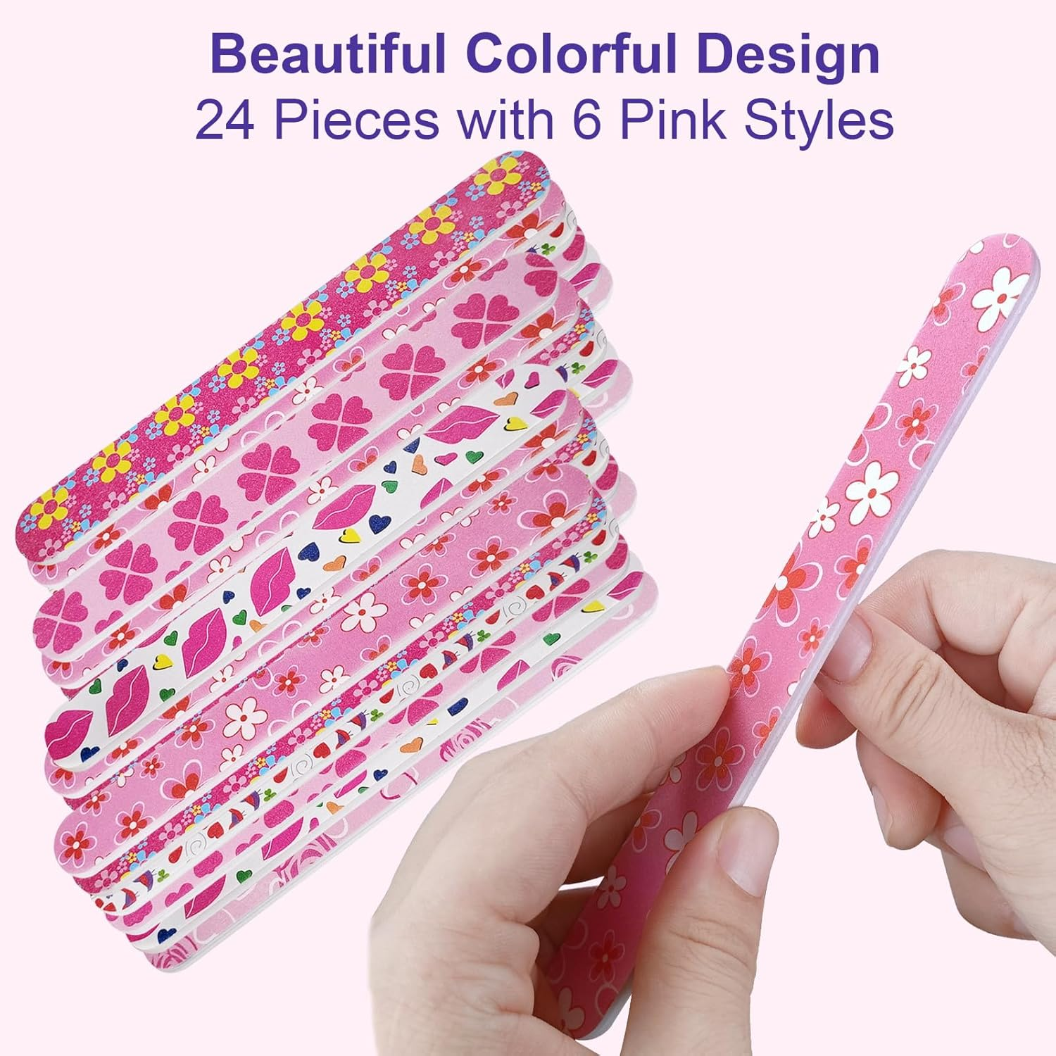 Nail Files (24 Pack), Colorful Emery Board Nail File for Natural Nails Double Sided 180 Grit Professional Fingernails Flowery Emory Boards Buffer Manicure Tool Nail Shaping Buffing Smoothing Filer image number 3