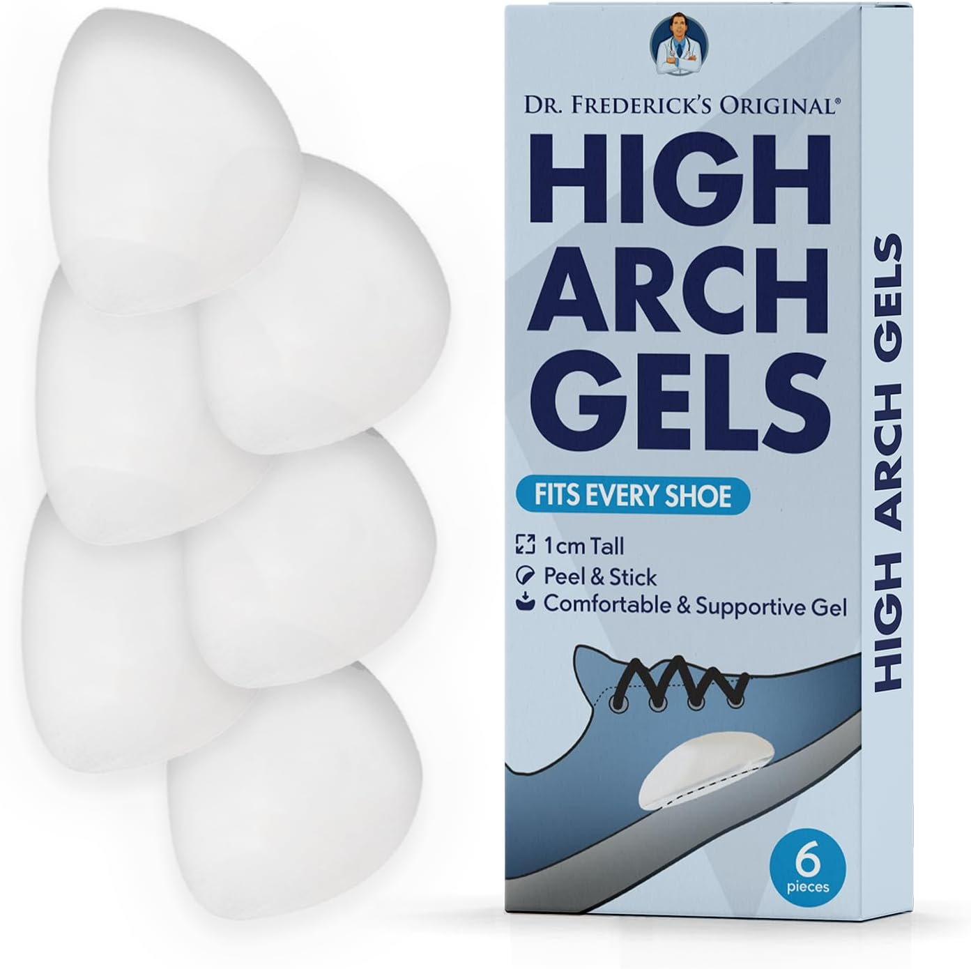 Dr. Frederick'S Original High Arch Support Gel Inserts - 6 Pcs - Peel & Stick Supercomfort Gel - Great for Sandals - Dress Shoes - Flip Flops - Women & Men image number 3