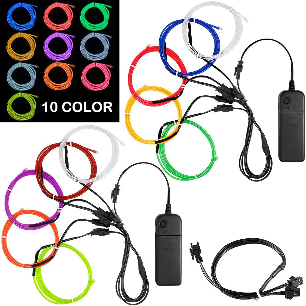 Danzix 10 Pack 3Ft Portable EL Wire, Neon Light for Halloween Christmas Party Decoration Home Improvement - 10 Colors image number 4