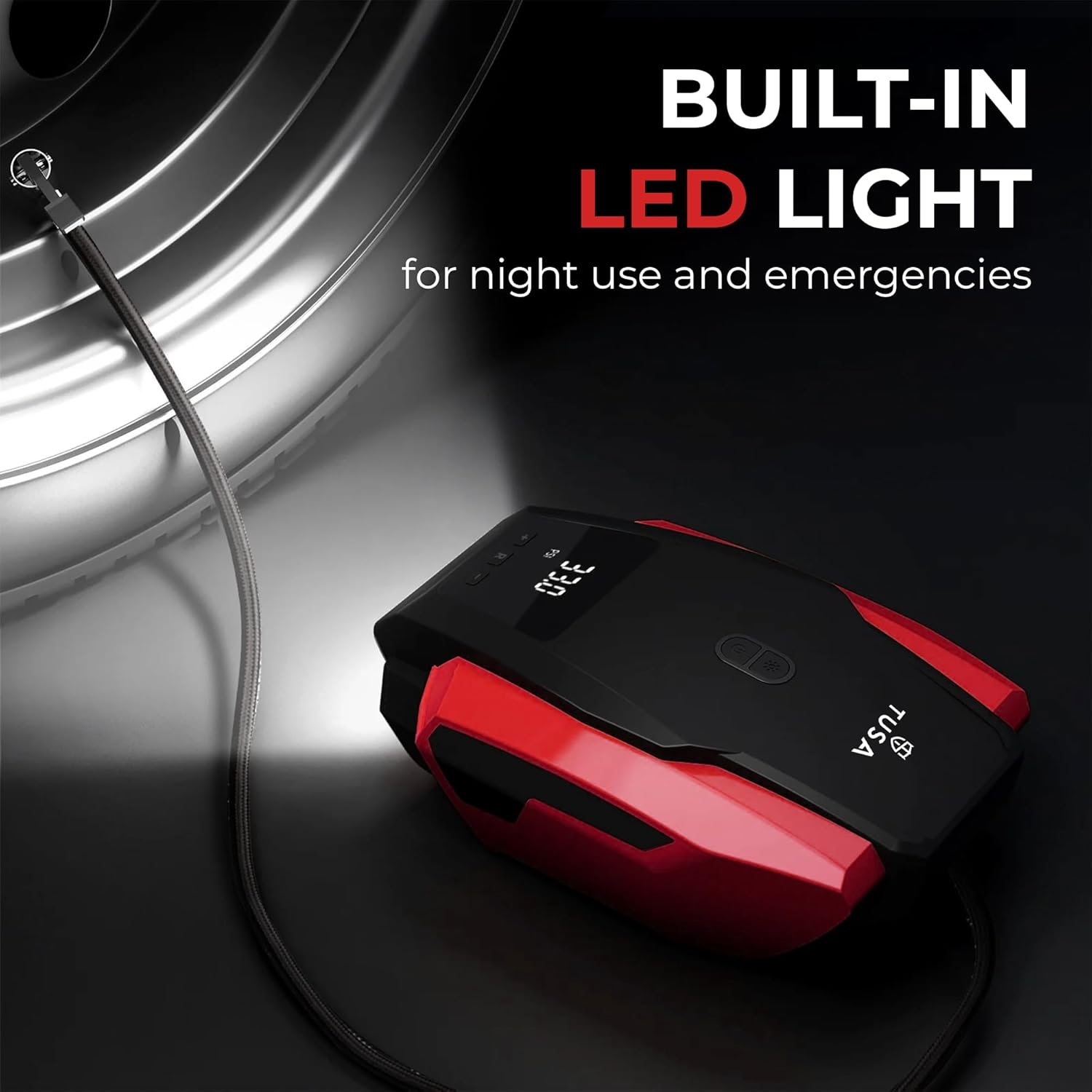 Tusa Digital Tyre Inflator for Car - 12V Dc Portable Air Compressor Pump with Led Light image number 3