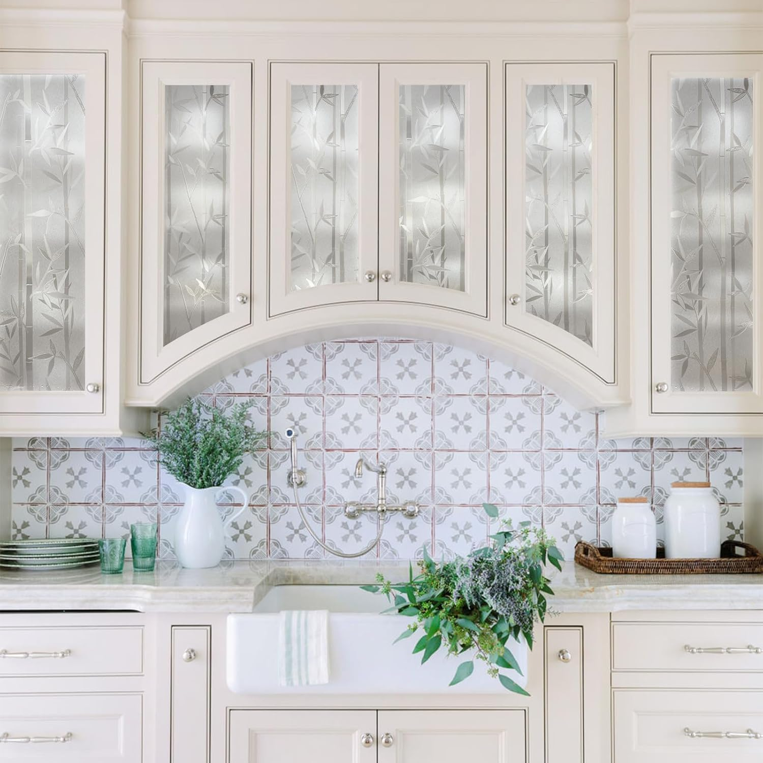 Rabbitgoo Bamboo Window Film Stained Glass Window Privacy Films Frosted Window Covering Decorative Window Cling Non-Adhesive Removable Window Decal No Glue Window Sticker for Home 60 X 200 Cm image number 5