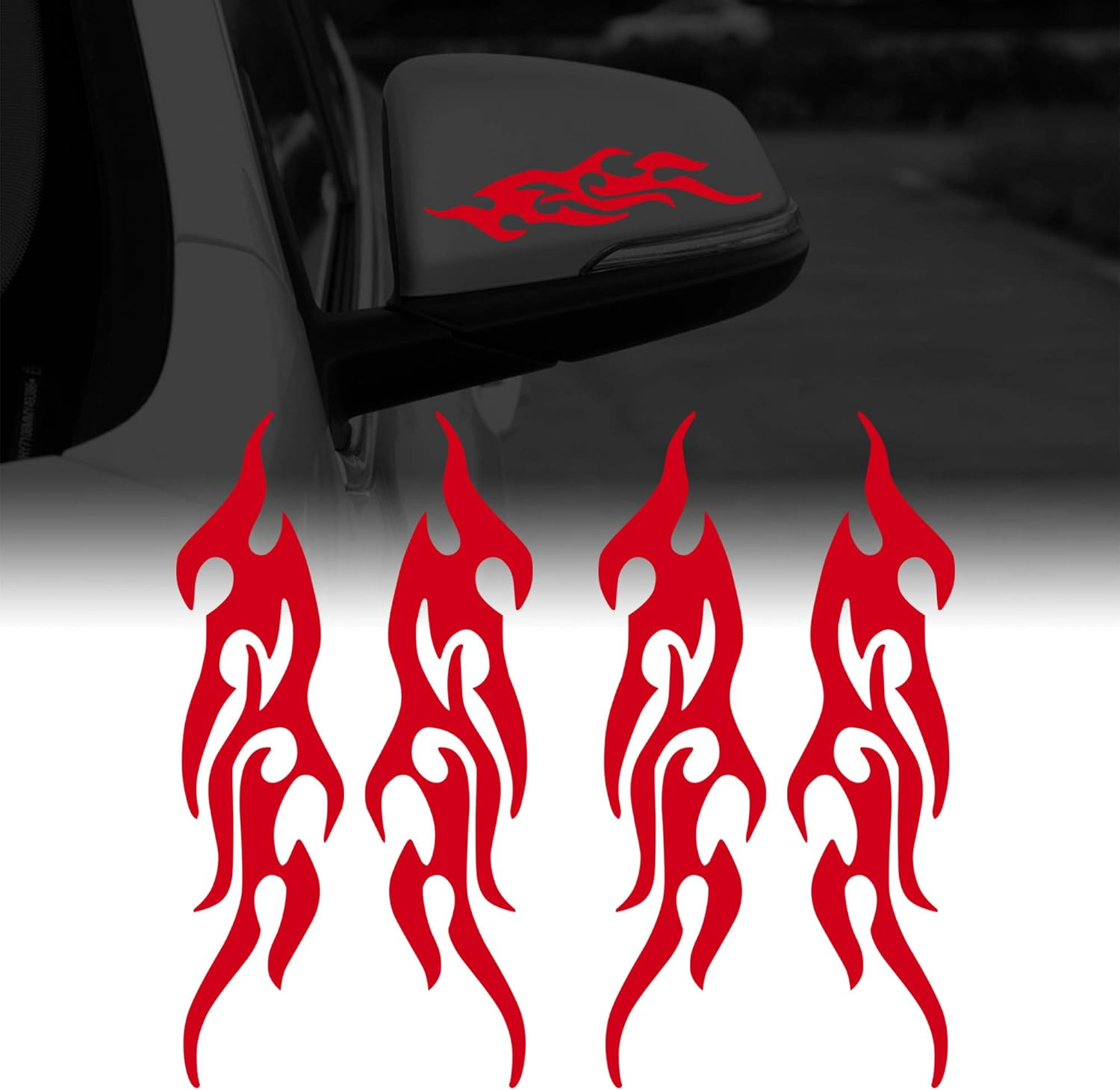TOMALL 4 Pcs 19Cm Flame Reflective Sticker for Car Flame Racing Sports Stripe Decal for Golf Cart Vinyl Waterproof Decal Decoration for Car Body Side Truck SUV Off-Road Vehicles Skateboard (Red)
