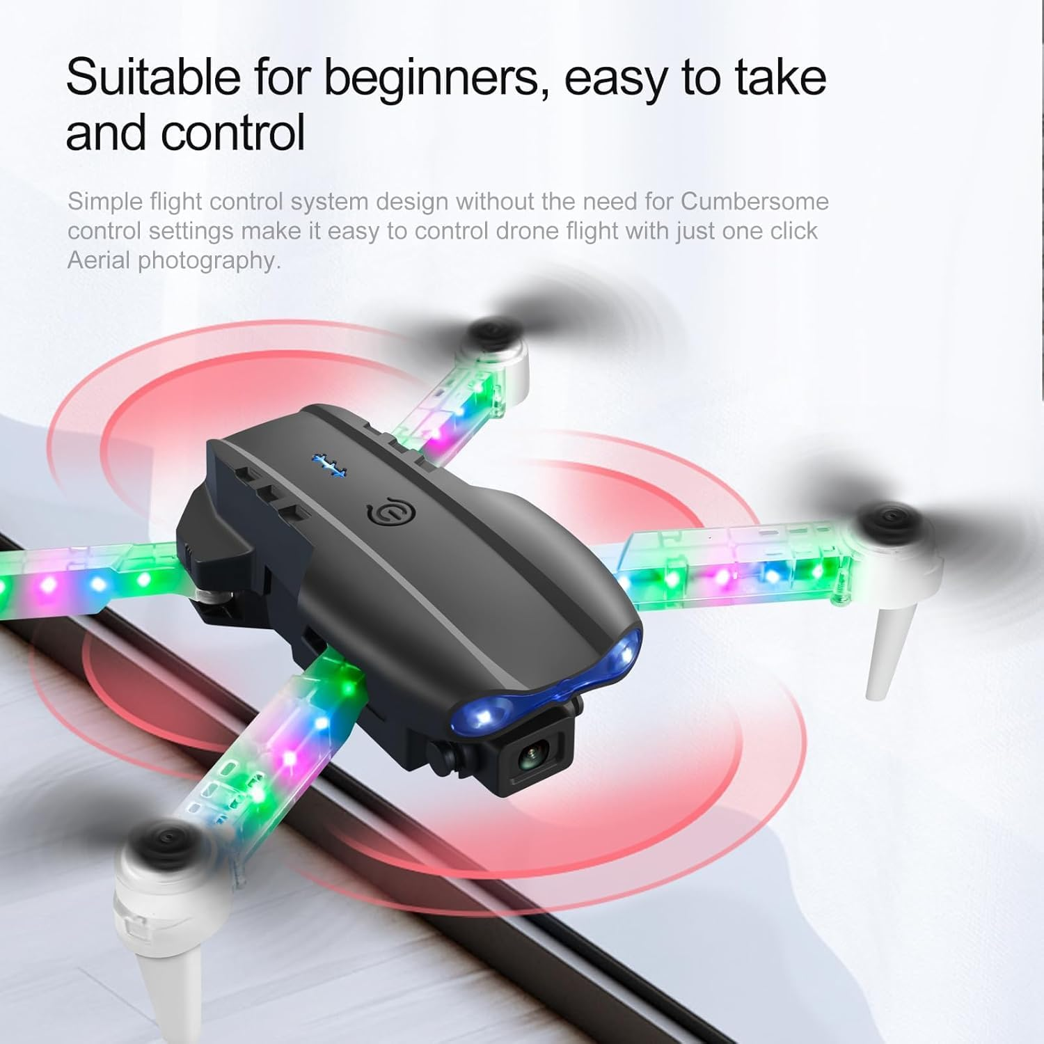 HUAJUN Drone with Camera for Kids with Cool Lights, Brushless Motor 1080P Foldable Quadcopter with Wifi Transmission, One Key Start/Landing, 3D Flips, 2 Batteries, Drone Toys Gifts for Boys Girl image number 6