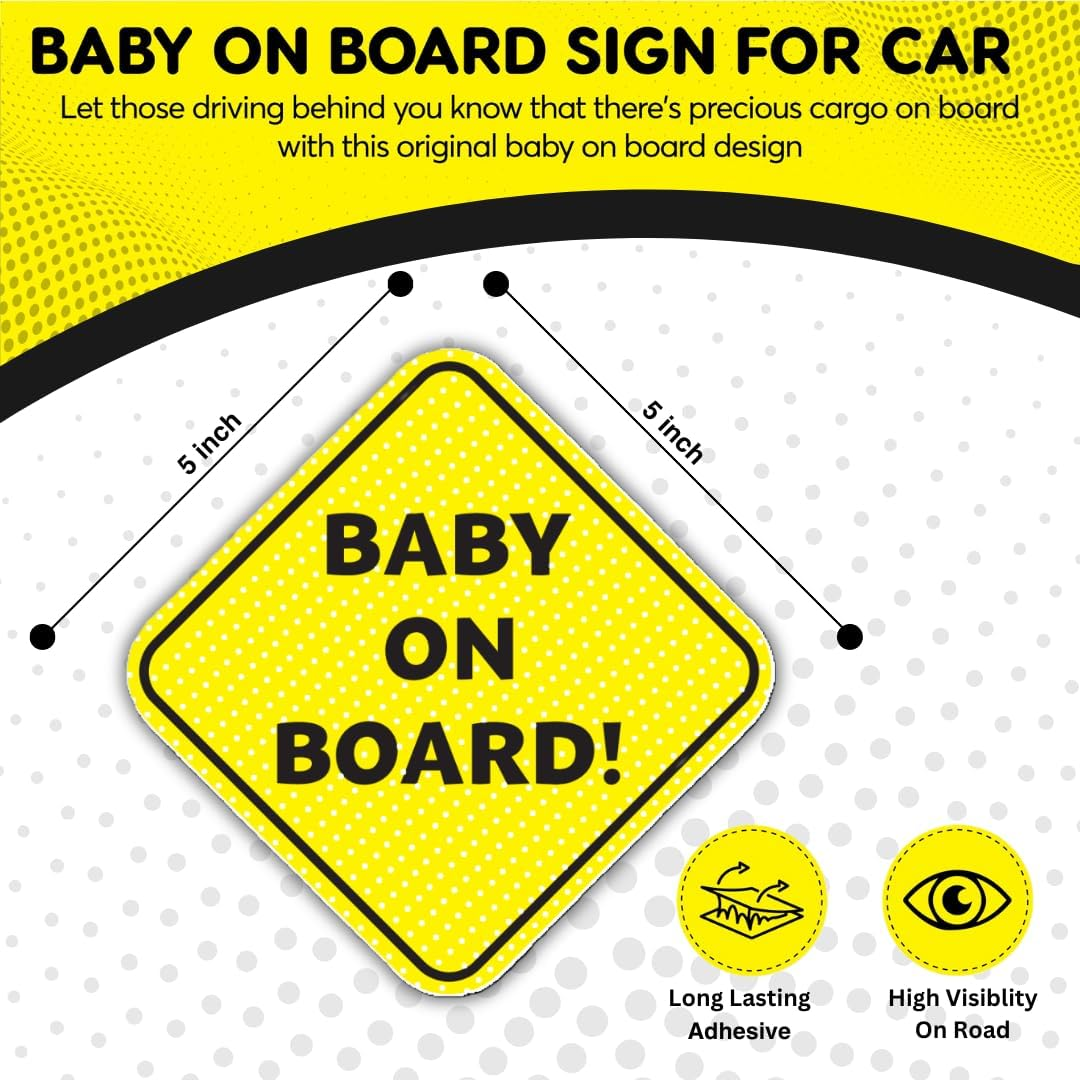 Baby on Board Sign for Car | Better than Suction | Micro-Perforated Vinyl Car Stickers | 2 Pack | Durable & Strong Adhesive | Weatherproof | Easy to Apply & Remove | 5" X 5" (Text Only)