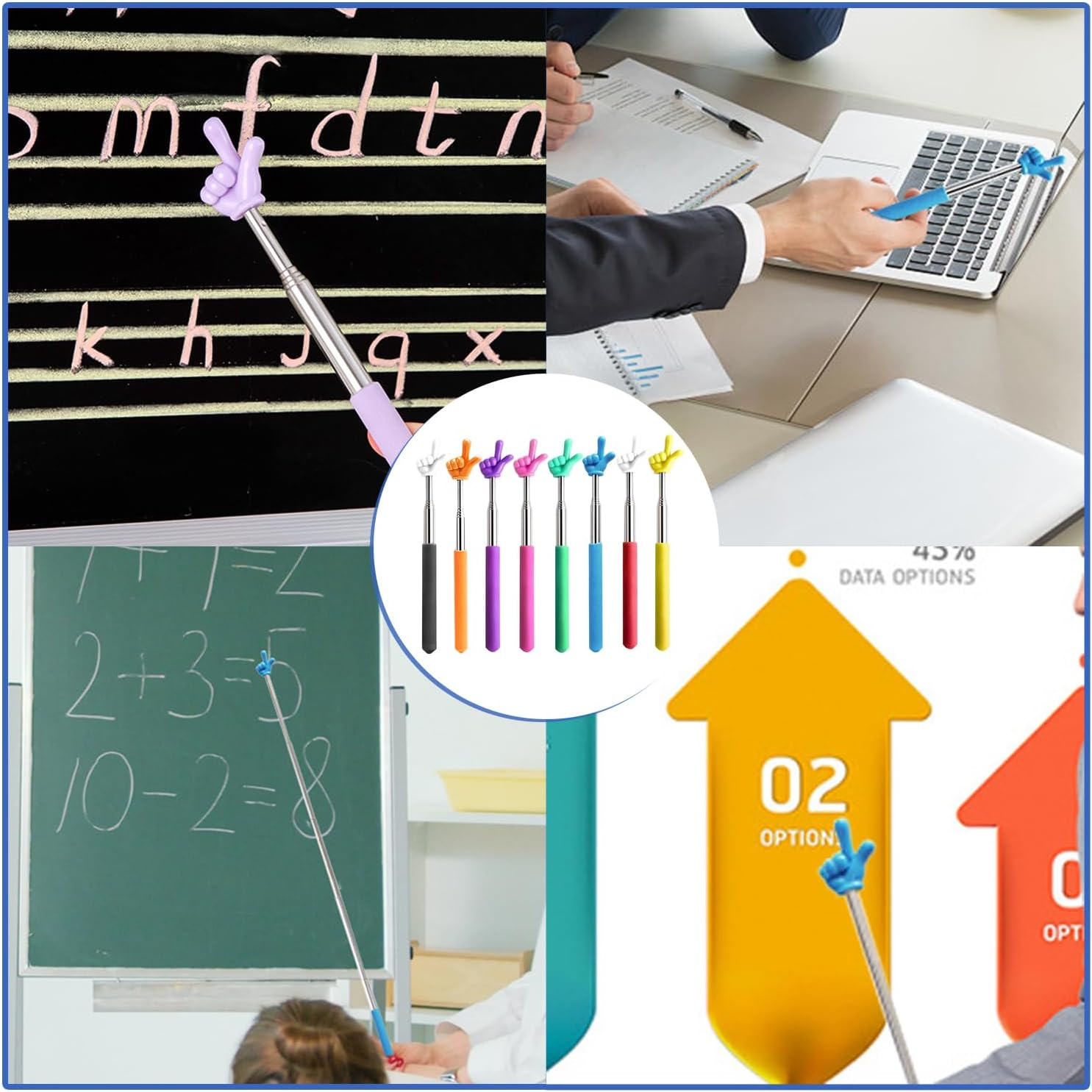 The Retractable Finger Reading Stick Adjusts the Teacher Pointer, Classroom Instruction, Educator Presentation Tools, Whiteboard Presentations, and Reading Aids (Red+Yellow+Blue+Green) image number 2