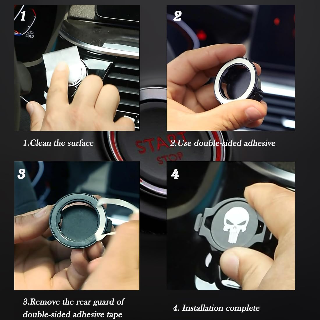 Push Start Button Cover,Press Car Engine Start Stop Button Cover,Push to Start Button Cover,Ignition Protective Anti-Scratch Universal Button Decoration Protector.(Red)