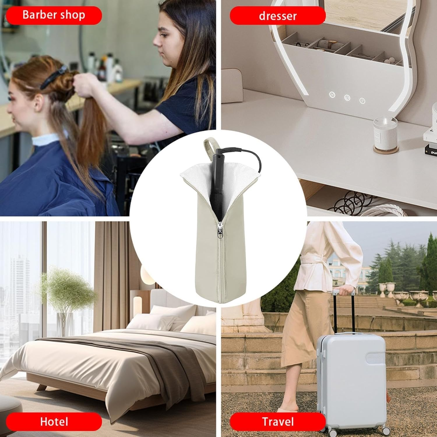 Heat Resistant Pouch for Hair Straightener,Hangable Iron Holder | Styling Straightening Tool Travel Pouch Heat Resistant for Desk Organization - Black image number 5