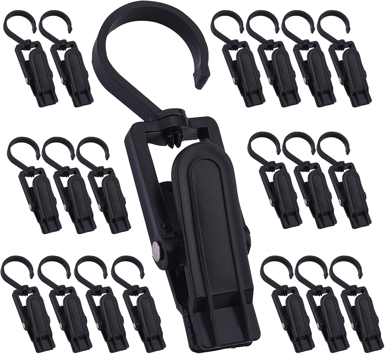 20 Pcs Super Strong Plastic Swivel Hanging Hooks, Curtain Clips, Clothes Pins, Beach Towel Clips, Home Swivel Laundry Clips for Hats, Pants, Towels, Socks, Pants (Black+20)
