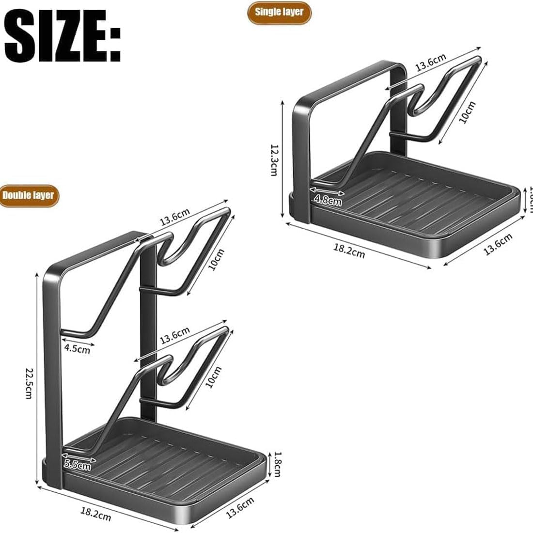 Kitchen Pot Lid Storage Rack, Pot Lid Holder with Tray, Lid Holder While Cooking, Lid and Spoon Rest, Multifunctional Kitchen Organizer Stand for Stove Top