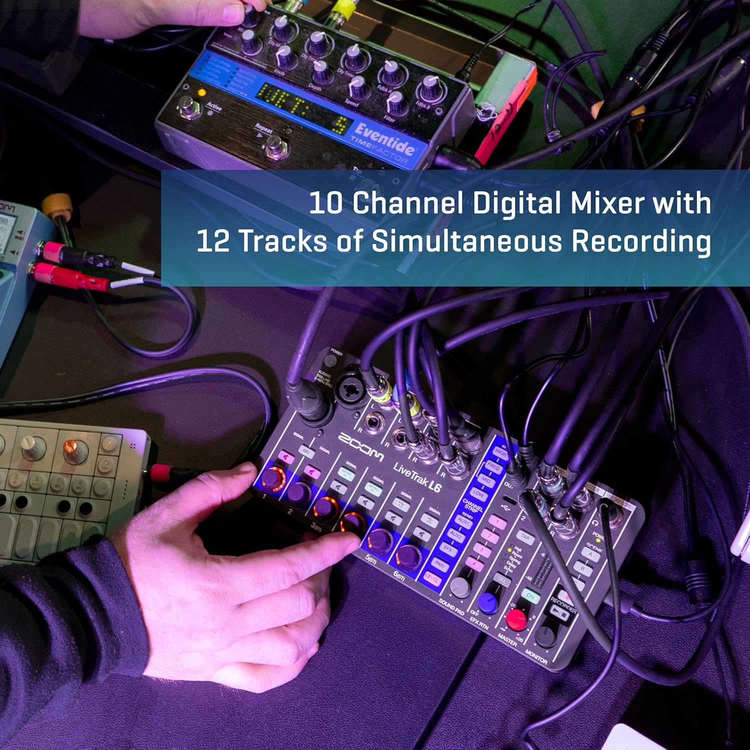 Zoom Livetrak L6 Digital Mixer/Recorder, Battery Powered, 32-Bit Float, 10-Channels, 2 Combo + 4 Stereo Inputs, MIDI, Effects, Sound Pads, 3-Band EQ, Audio Interface, for Music & Streaming image number 4