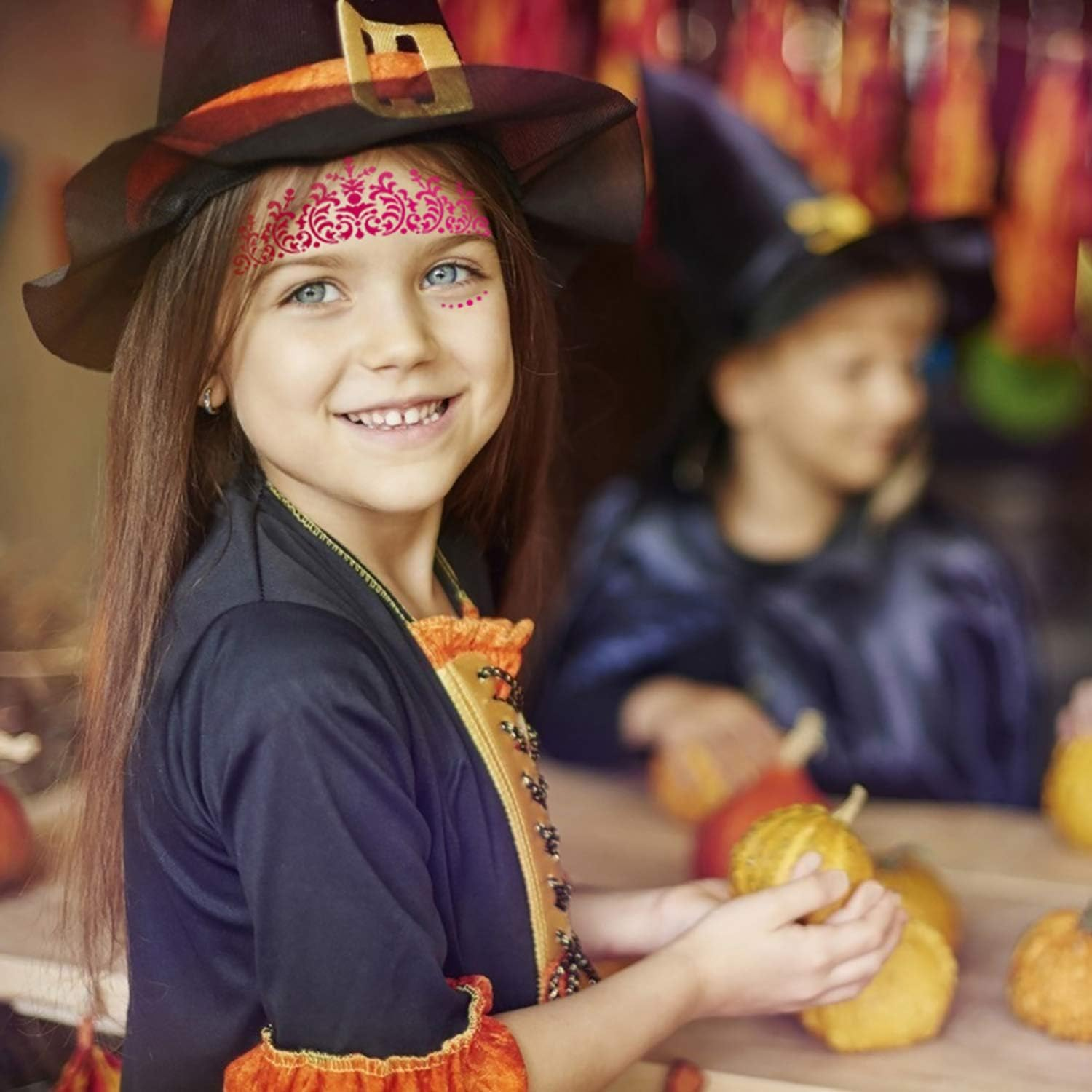 Face Paint Stencils 17Pcs Reusable Face Painting Stencils with 4 Sheet Painting Stickers and 1Pcs Rhinestone Bling Sticker for Festival Party Decoration image number 3