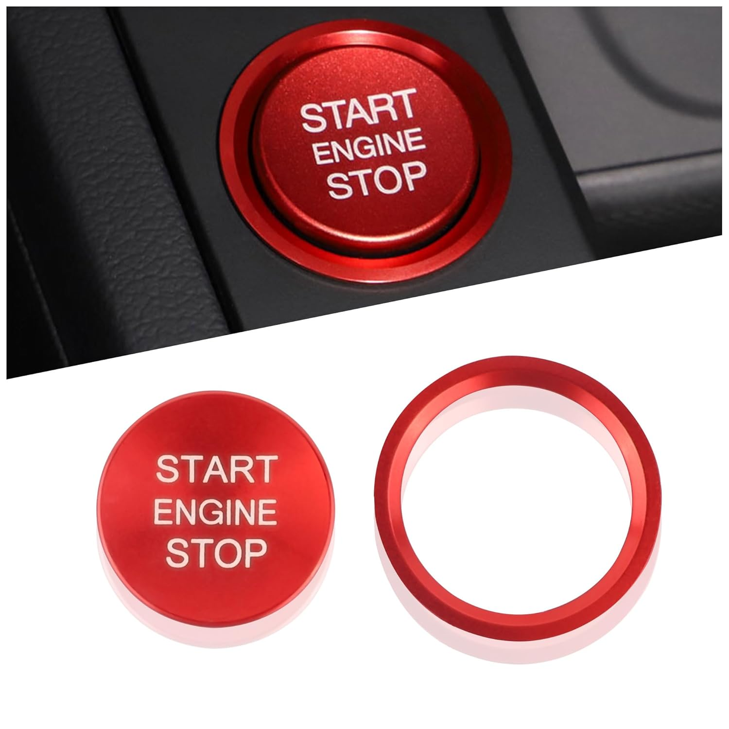 Car Push Start Button Cover for Audi Cool Aluminum Engine Start Button Cover with Metal Ring Car Decoration Car Accessories Interior Start Stop Button Cover (Red)