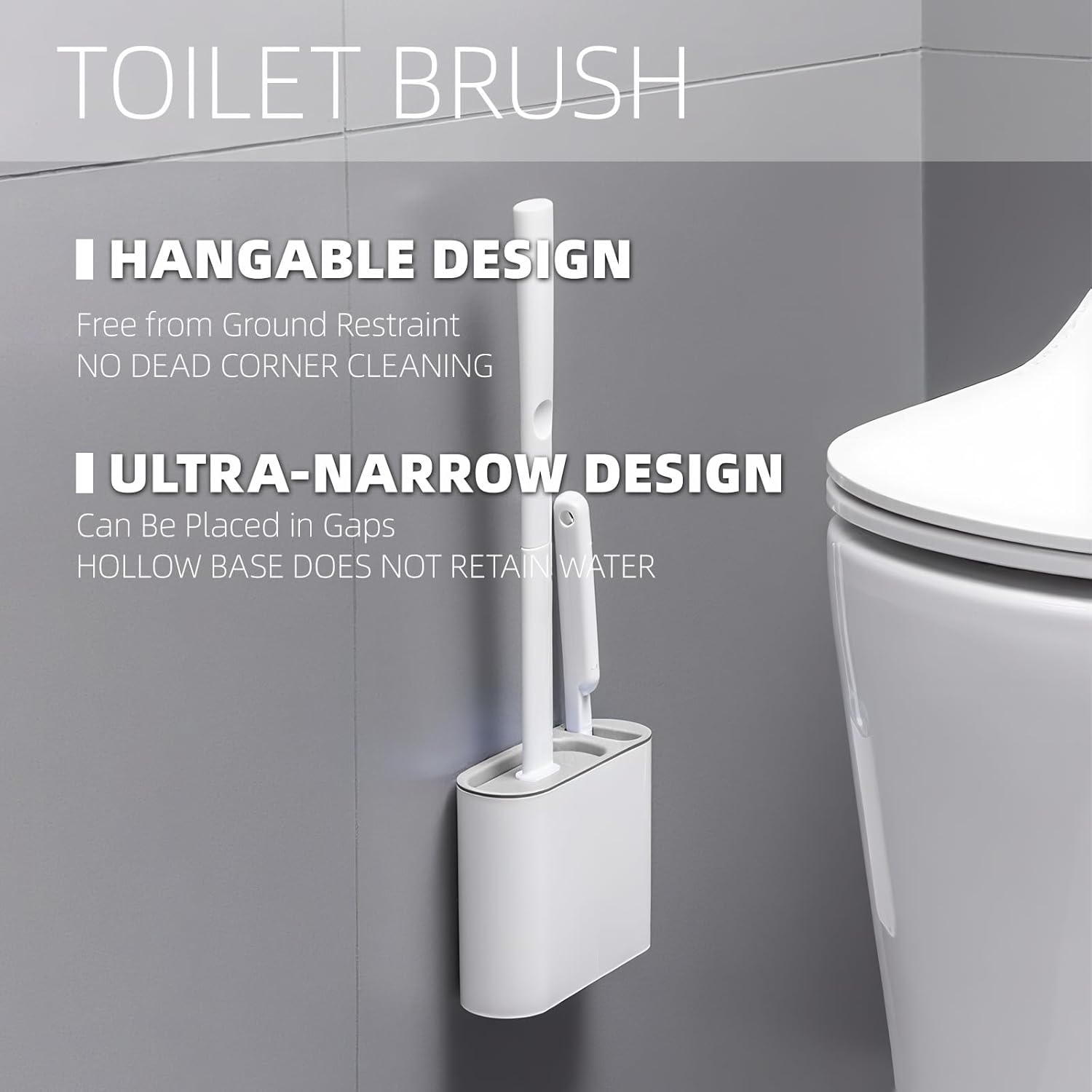 2 Pcs Toilet Brush and Holder Silicone Wall Mounted Toilet Brush for Bathroom, Set of 2 Cleaning Brushes, Flexible TPR Bristles (White) image number 4