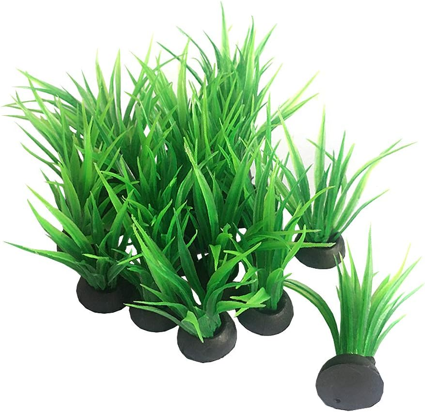 Smoothedo-Pets Aquarium Plants Fish Tank Decorations 20Pcs Small Size/1Inch Tall Plastic Artificial Plant Goldfish Waterscape Fish Hides Mini Grass Set (Green-Dark)