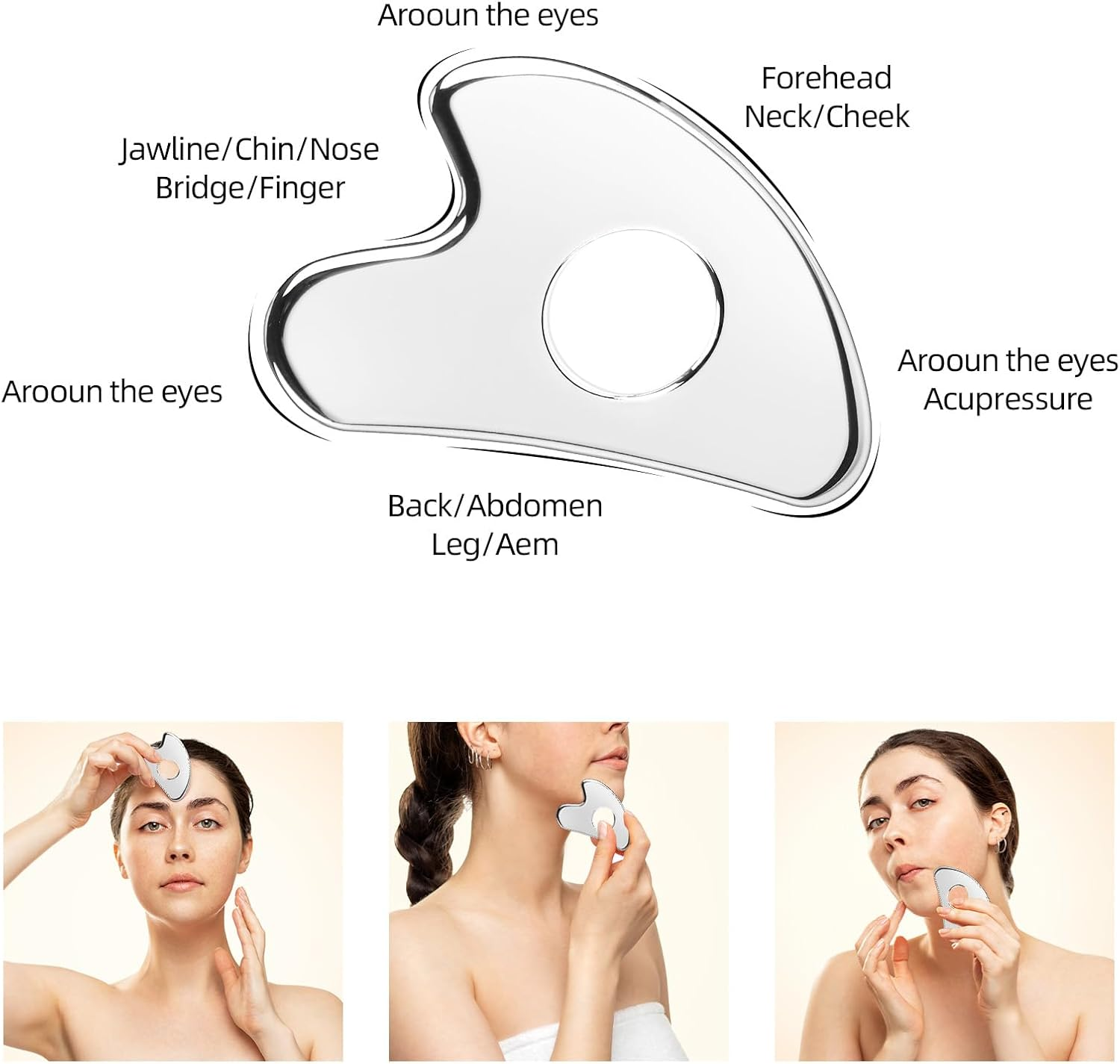 BTYMS Gua Sha Facial Tools Stainless Steel, Heart Shaped Guasha Tool with Hole, Metal Face Sculpting Tool Skin Care Massage Scraper image number 4