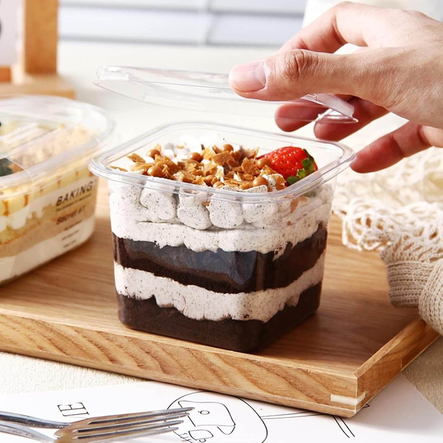 50 Pack 12Oz/400Ml Square Dessert Cups, Reusable Dessert Cups Clear Dessert Cups with Lids and Spoon (50 Set - 12Oz) image number 6