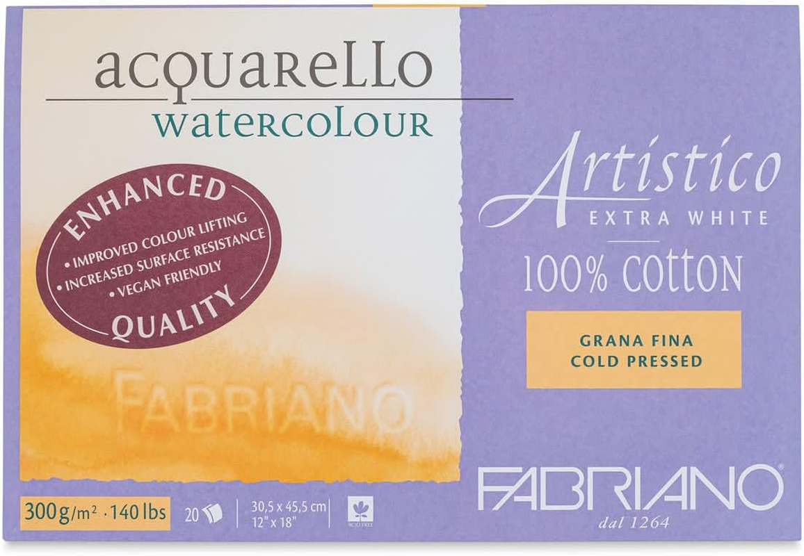 Fabriano Artistico Acquarello Watercolour, Extra White, Fine Grain Cold Pressed, 35.5 X 51 Cm, 15 Sheets 300 G/M&sup2;, High-Quality Artist Watercolour Cardboard, Pad Glued on 4 Sides, Vegan image number 2
