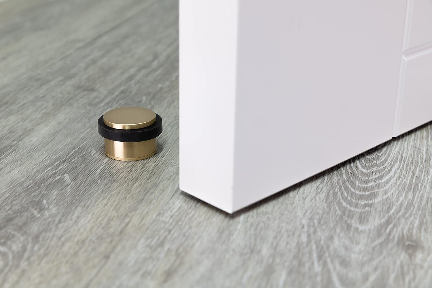 EVI | Adhesive Doorstop | Threaded Base | 0.8'' X 1.1'' | Natural Silicone | Brass Finished | Simple Fixation | 100% Functional | Mod. I-103/28 (Brass Mate - Black Rubber) - White image number 4