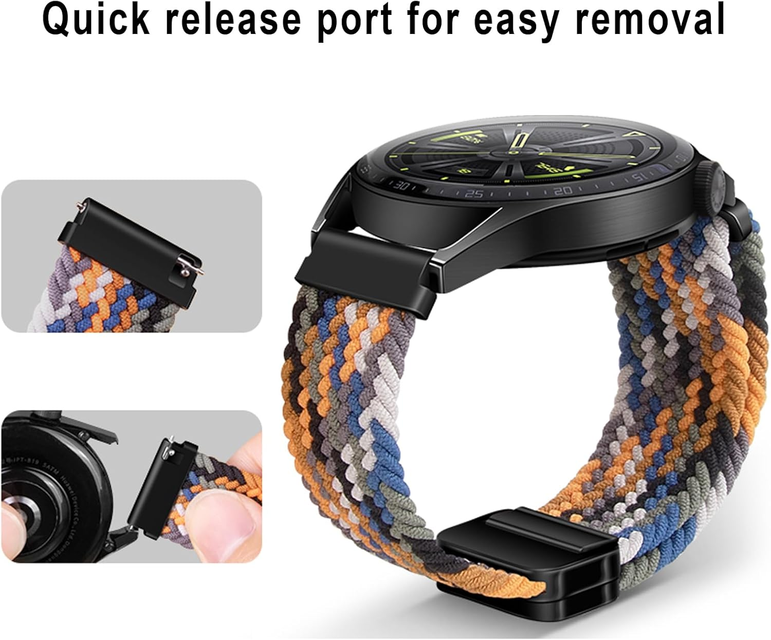 Nylon Strap 20Mm Compatible with Huawei Watch GT2 GT3 42Mm, Samsung Galaxy Watch 7/6/5/4 40Mm 44Mm 45Mm 45Mm, Garmins Vivoactive 5, Amazfits GTS 4, Braided Stretchy Magnetic Watch Band - Blue image number 3