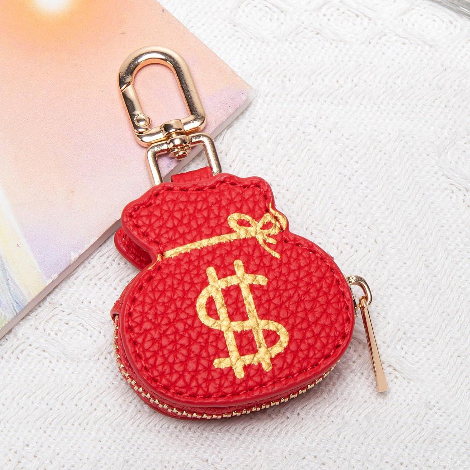 Obotsnoi Small Money Bag Shaped Keychain Wallet Purses Bag Charm Accessories for Womens Minis Coin Purse Coin Purse - Red image number 2