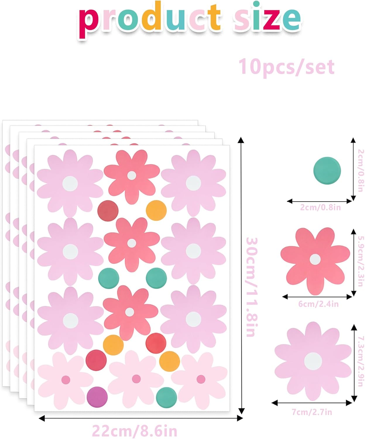 10 Sheets Daisy Flower Wall Stickers, Cute Colorful Floral Wall Stickers, Vinyl Wall Flowers Decals Decoration, Suitable for Daycare, Bedrooms, Living Rooms, Home Decor
