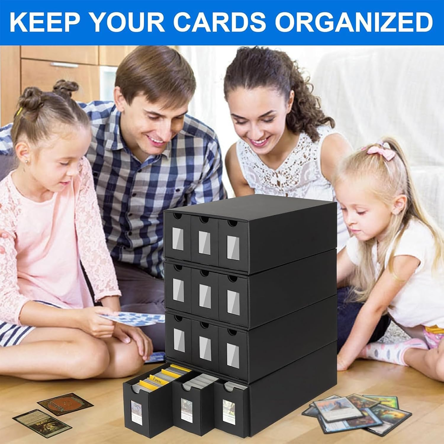 Trading Card Storage Box,12000+ Commander Display, Cards Deck Box Cardboard with 48 Dividers, Labels & Tapes, Trading Card Collection Box Fit for TCG, PTCG, MTG and Sport (12-600 CT Boxes) image number 1