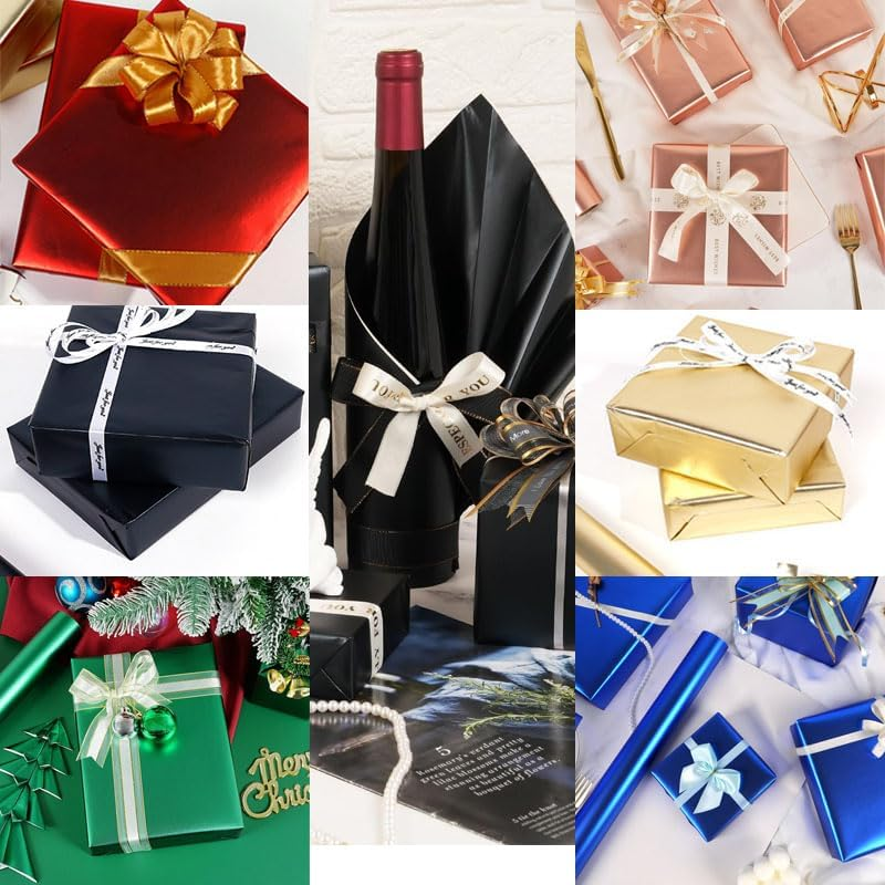 WADY Matte Metal Wrapping Paper Roll - Solid Color Gift Wrap for Wedding, Christmas, Birthday, Valentine'S Day, Baby Shower, DIY Bouquet - 43Cm X 10M Decorative Paper (Red) - Green image number 6