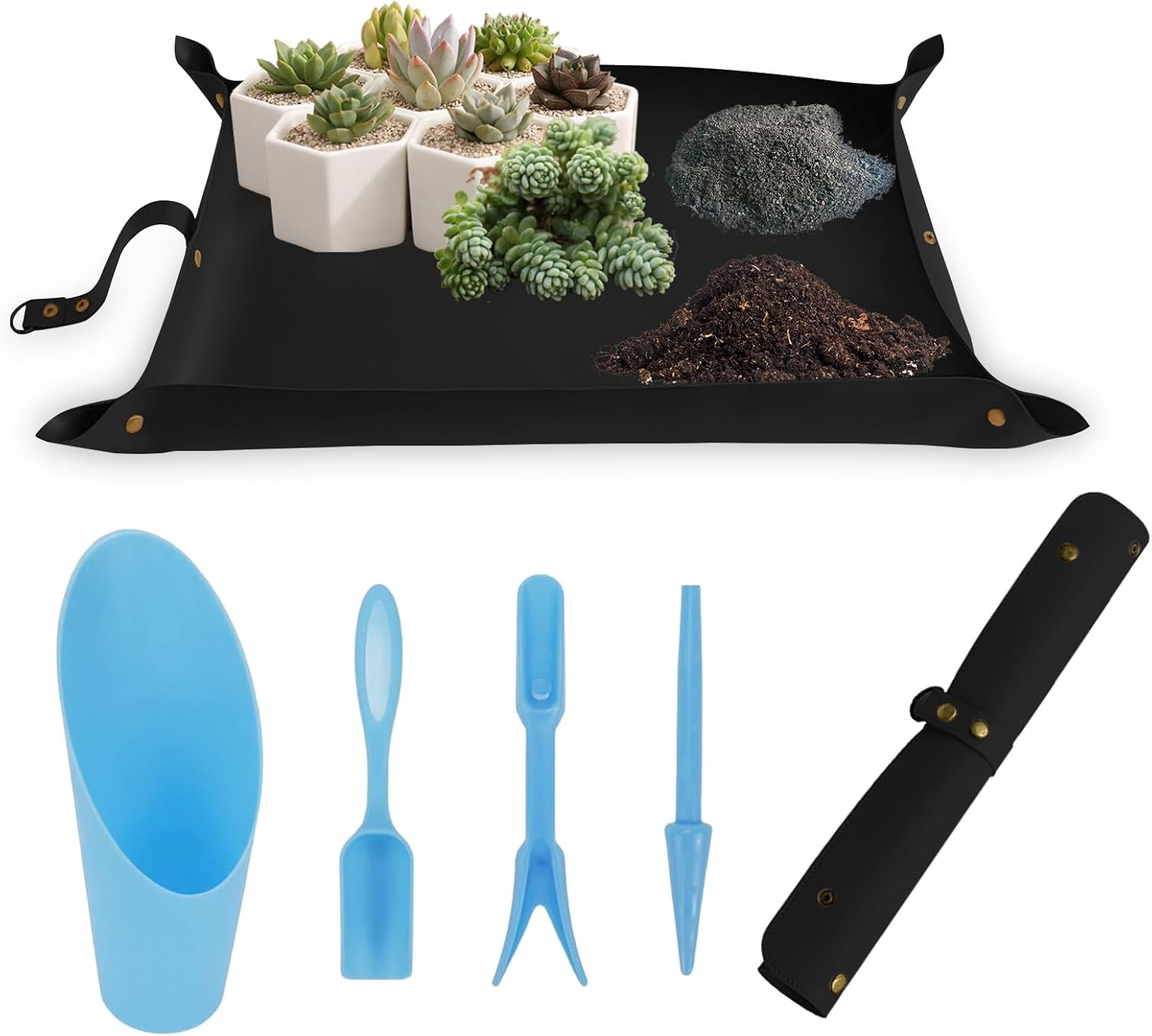 FEIQIAO Leather Pot Mat Repotting Mat, Portable Succulent Plant Mat, Waterproof Thickened Foldable Garden Mat, Pot Plate, Plant Mats for Repotting (Blue, 75 Cm X 75 Cm)