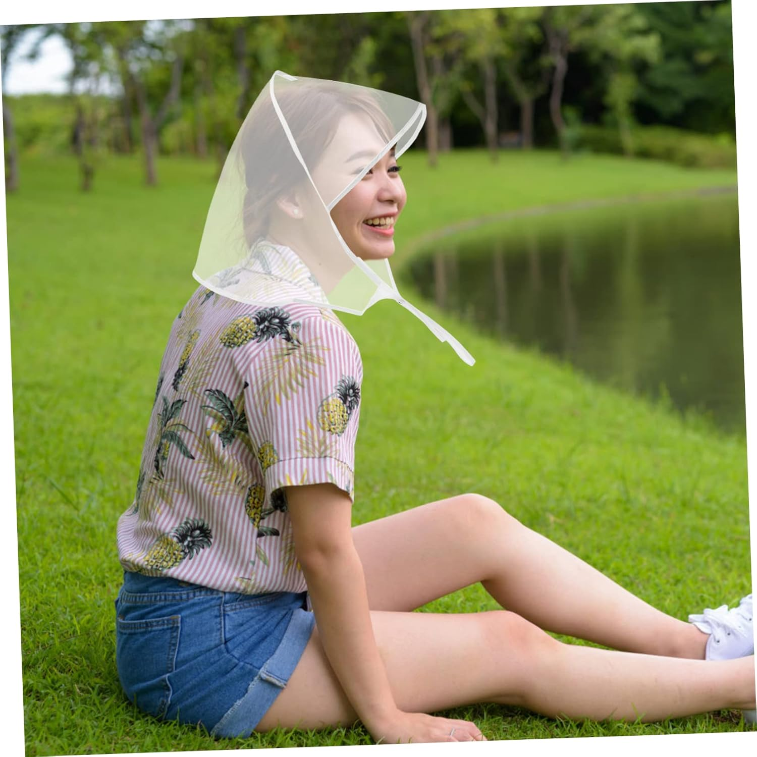 Beaupretty 5Pcs Waterproof Rain Bonnet Hair Cover Plastic Caps Sunproof Hats for Women Protect Hairstyle Outdoor Use White image number 3