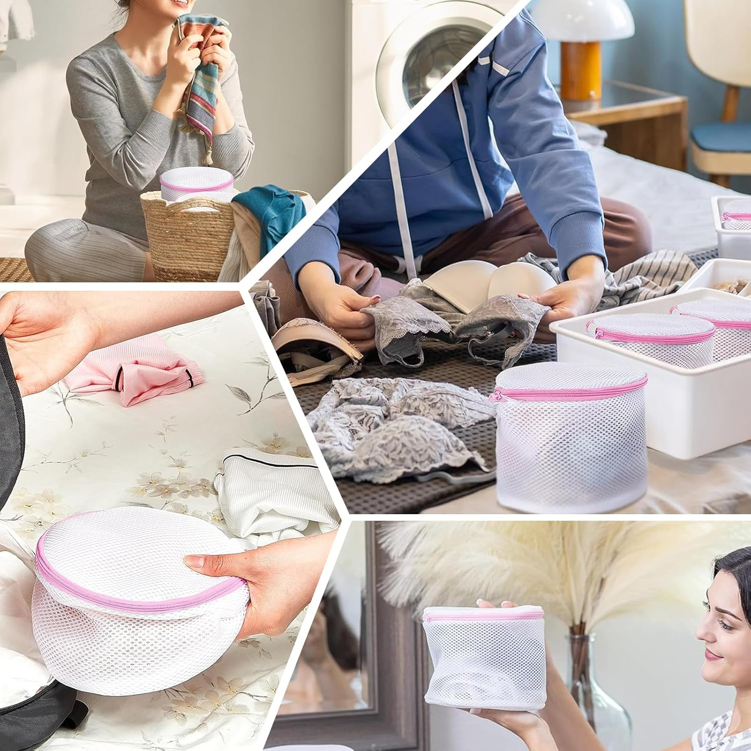 5 Pcs Laundry Mesh Bags with Zipper, 17 * 15Cm Bra Washing Bag, Lingerie Bag for Washing Machine, Permeability Lingerie Laundry Bag, Prevent Clothing Deformation, Underwear Bags for Women Laundry (5) image number 4