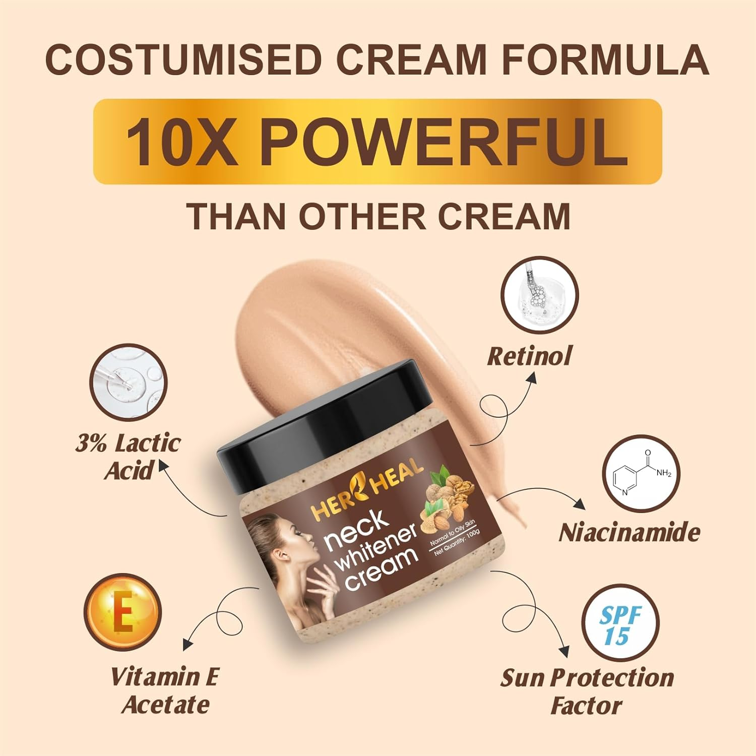 HER HEAL Neck Cream for Acanthosis Nigricans | for Dark Body Parts like Neck, Ankles, Knuckles, Armpits, Thighs, Elbows| Exfoliant 100Gm PACK Of-3(300Gm) image number 2