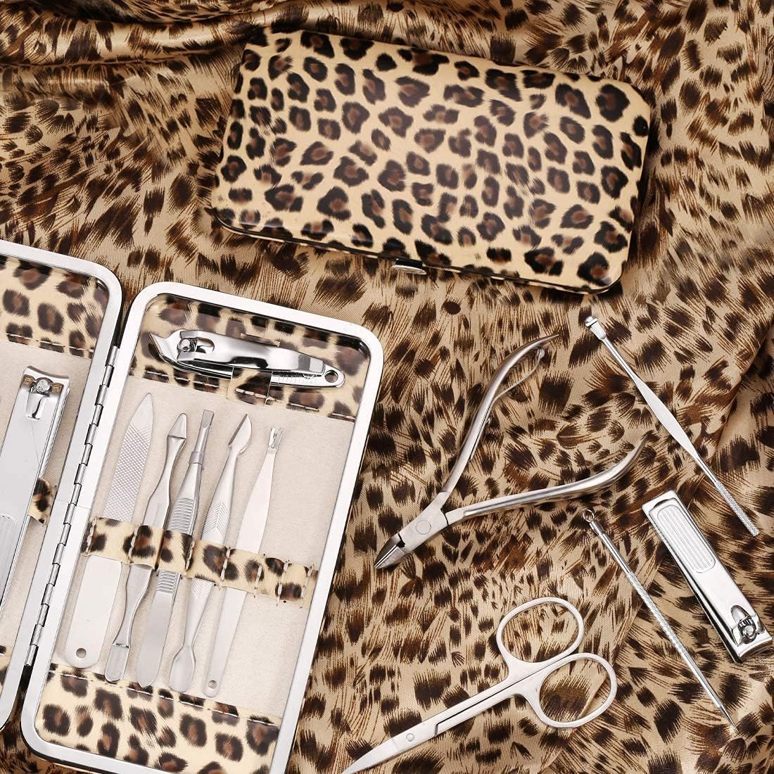Manicure Kit, FAMILIFE 12Pcs Nail Clippers Set Stainless Steel Multipurpose Kit Grooming Tools Kits with Leopard Print Case - Leopard Print image number 5