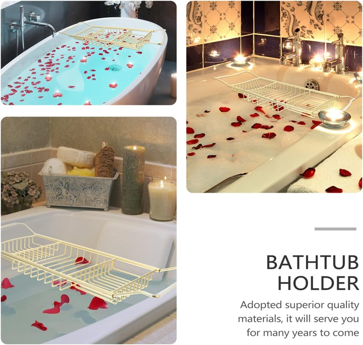 63 * 20 * 4Cm Gold Stainless Steel Bathtub Tray Anti-Slip Bathtub Rack Shower Tub Tray Holder image number 4