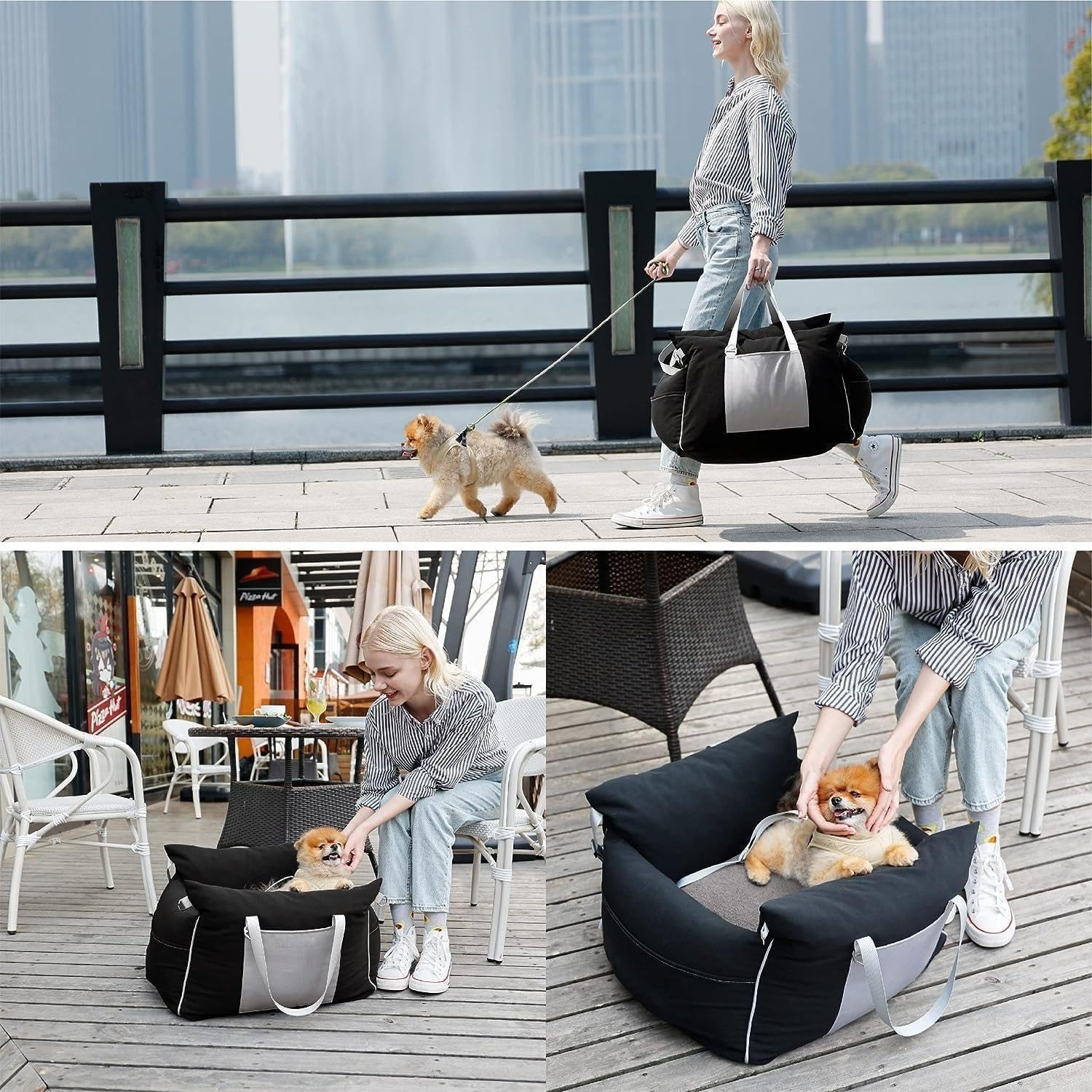 Car Seat for Medium Small Dogs - Pet Booster Travel Bed, Multi-Function Sofa Cushion with Blanket, Comfortable Safe Removable and Washable, Fits Cars/Trucks/Suv