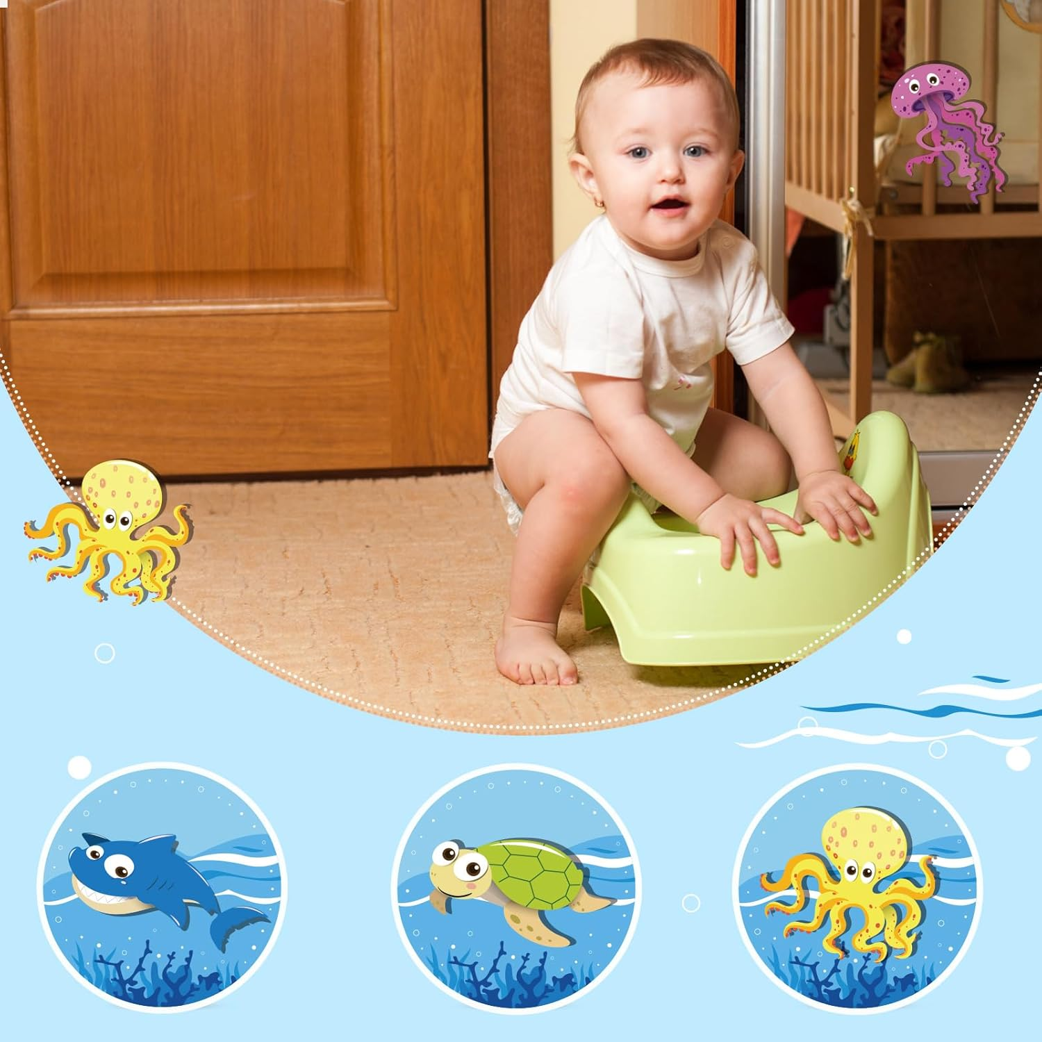 Geyee 24 Pcs Potty Training Stickers Potty You Pee on Toilet Reveal Stickers Chart Reusable Pee Decals Color Changing Seat Toilet Targets for Boys Girls Kids Training Use(Marine Animal) image number 6