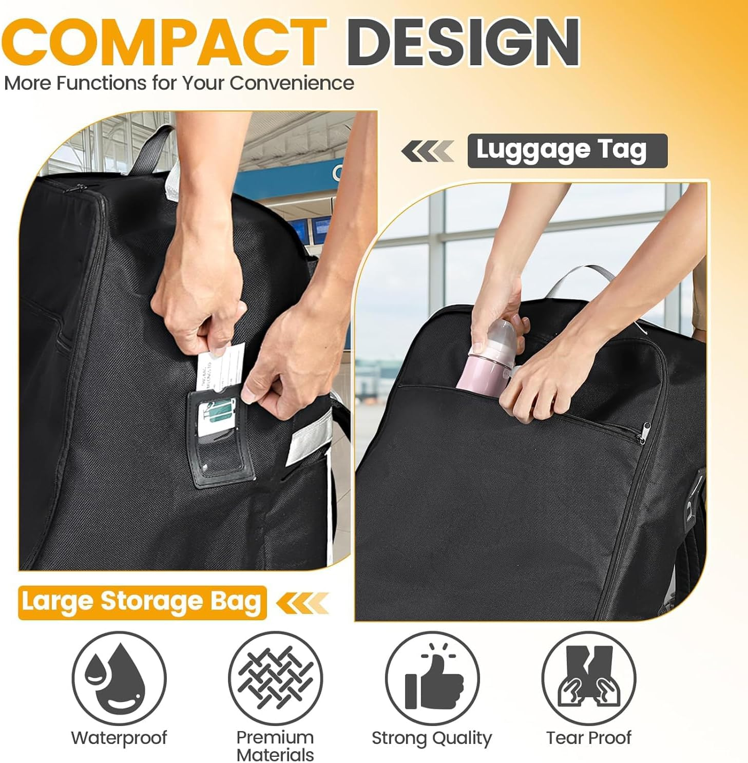 Padded Car Seat Bags for Air Travel - Carseat Travel Bag for Airplane - Gate Check Car Seats Carrier Cart Cover for Airport with Shoulder Straps image number 2