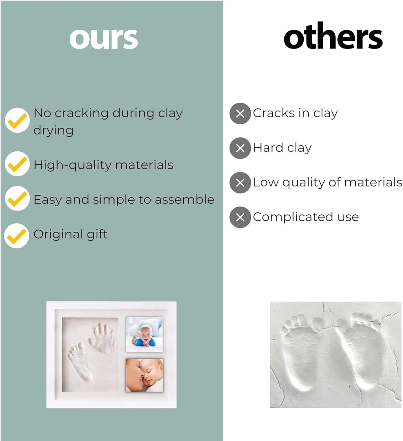 Baby Hand and Footprint Kit, Keepsake Frame for Newborn Boys & Girls Baby Shower Gifts for Mom with Clay Pin Tape Hook Frame image number 4