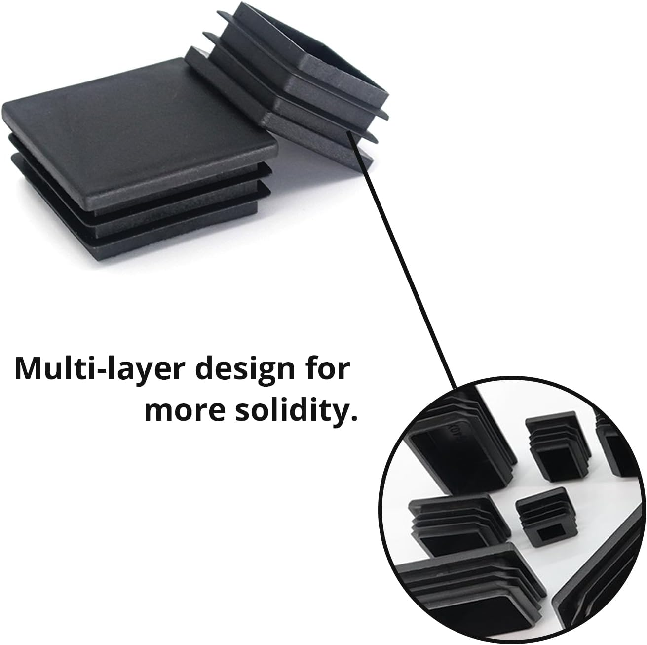 20Mm X 20Mm Black Plastic Plugs, Black Square Tube Covers, Inner End Caps for Chairs Desks Tables Foot Furniture Pipe, 40 Pcs image number 4