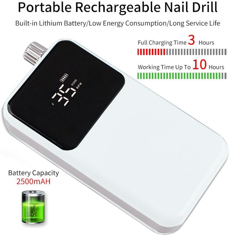 KIARA SKY Nail Drill-Portable Professional Drill-Electric File-Polishing, Removal-For Salon Home (Premium Brushless Motors, White) image number 3