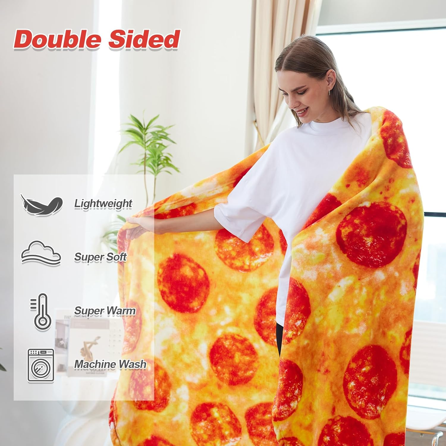 RAINBEAN 71Inches Double Sided Pizza Blankets, Bed Blanket for Kids/Teens, Cool Stuff Gifts for Man and Boys, Novelty Food Wrap Blanket, Soft Blankets for Birthday Gifts White Elephant image number 6
